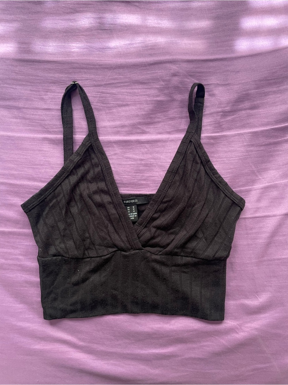 Forever 21 Black Ribbed V-Neck Crop Camisole